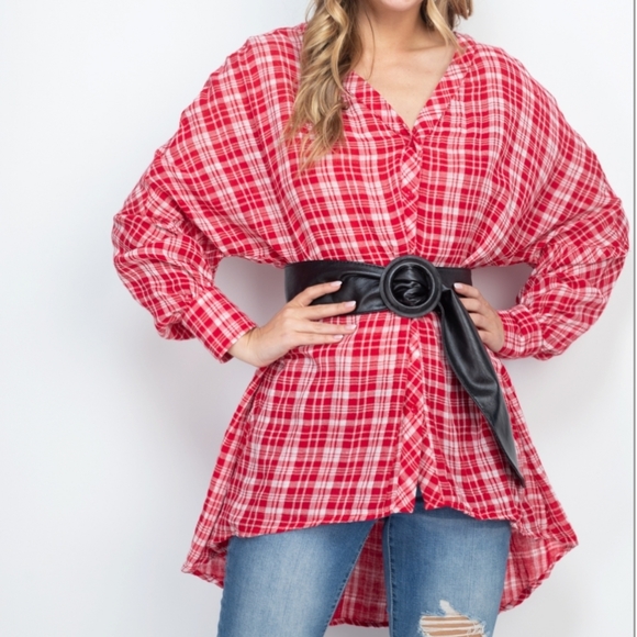 MODA ME COUTURE Tops - Plaid Print Tunic Top